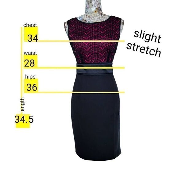 London Times Dark Pink & Black Abstract Lace Top Color Block Short Dress NEW - Picture 4 of 11